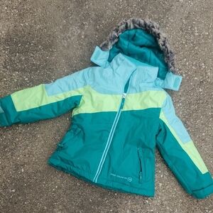 Free Country Winter Jacket Girls Toddler 4 Faux Fur Hood Coat Teal Green